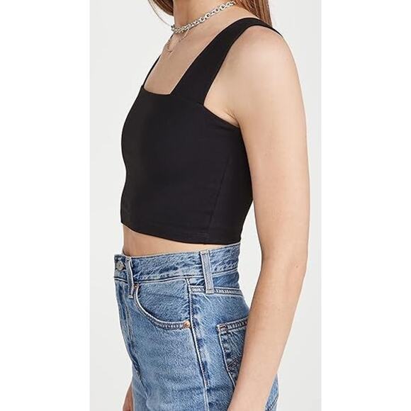 Susana Monaco Wide Strap Square Neck Crop Top Black - M - Picture 4 of 6